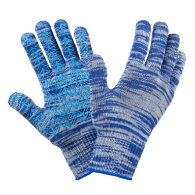 Перчатки хлопчатобумажные плотные с ПВХ покрытием 10 класс, 6 нитей, размер L, синие